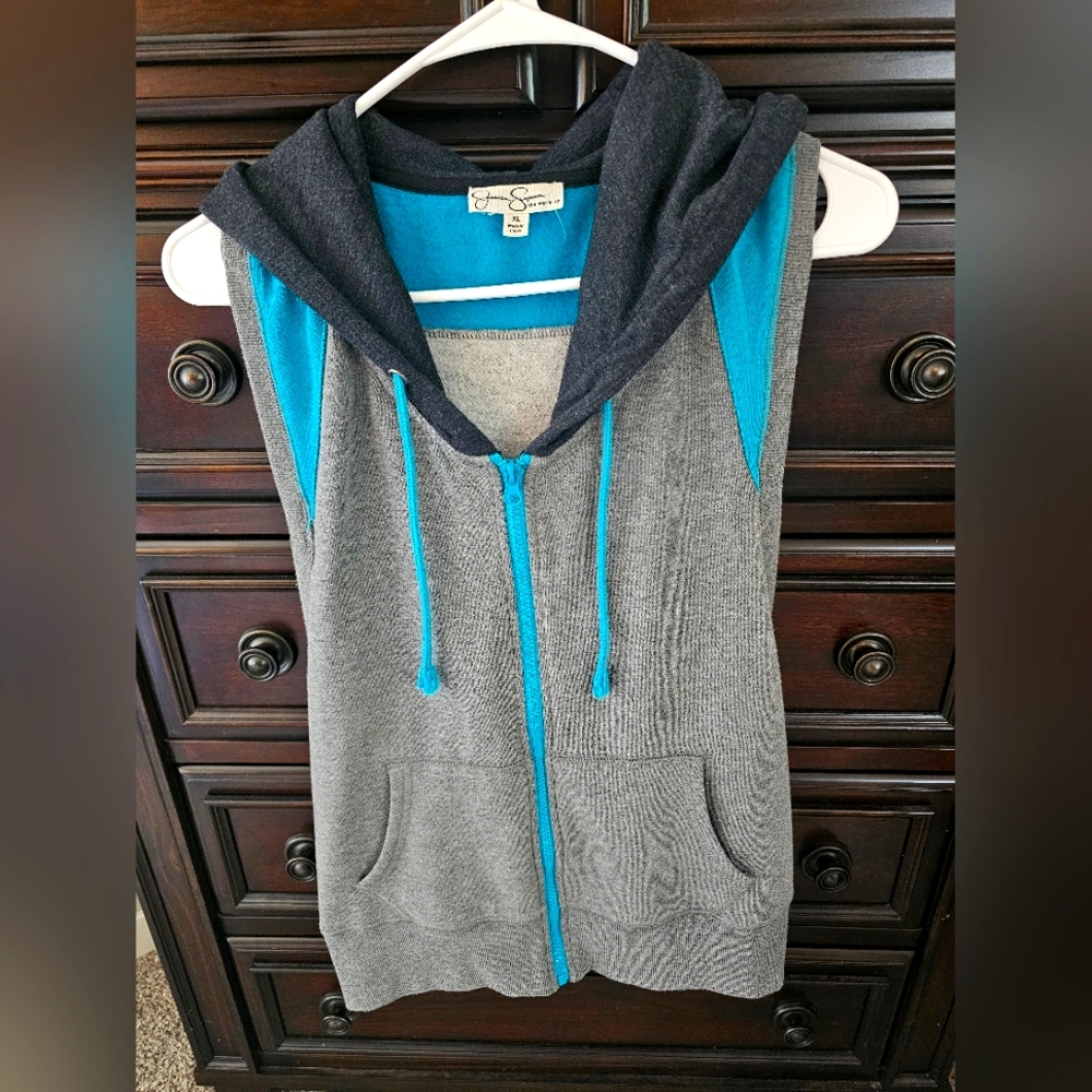 Jessica Simpson Charcoal and Teal Hooded Vest